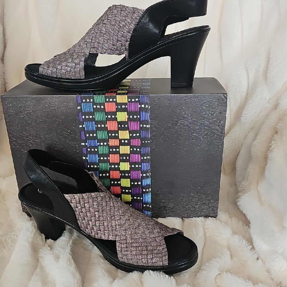 bernie mev. Black and Silver Woven Heels